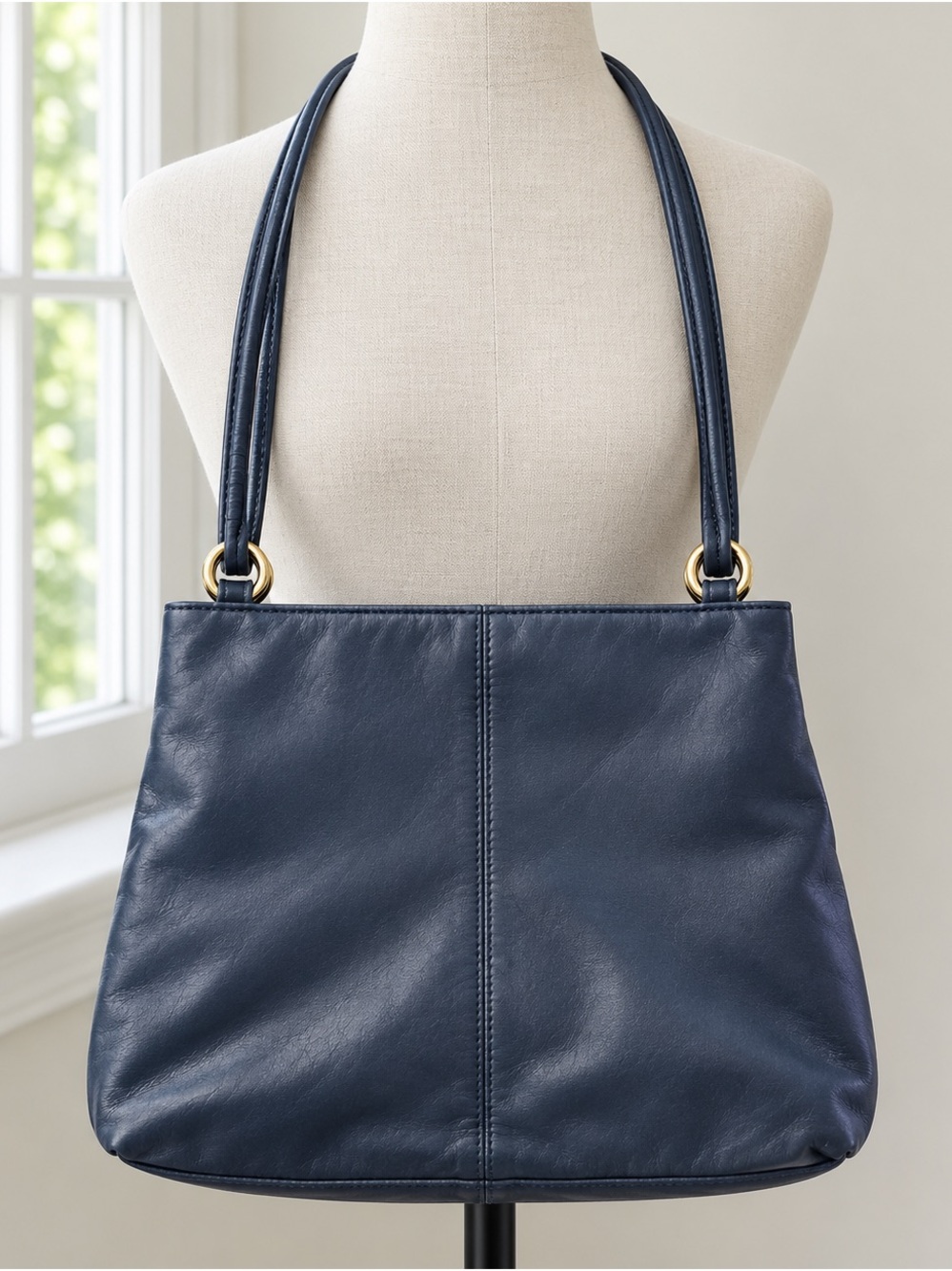 Giani Bernini Blue Leather Shoulder Bag Tote Purse Gold Hardware Zip Pocket